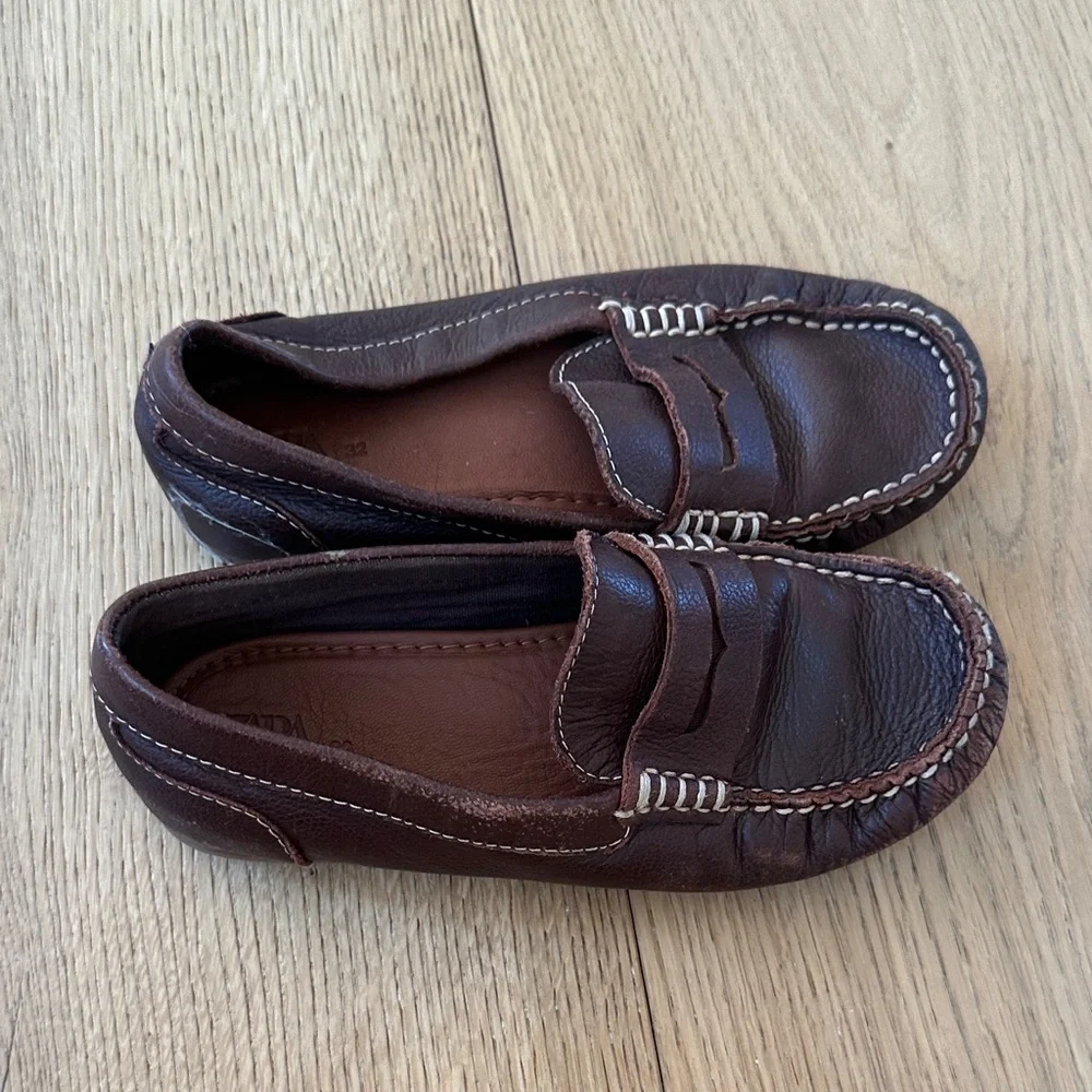 Zara Brown Leather Loafers 32 kids boys